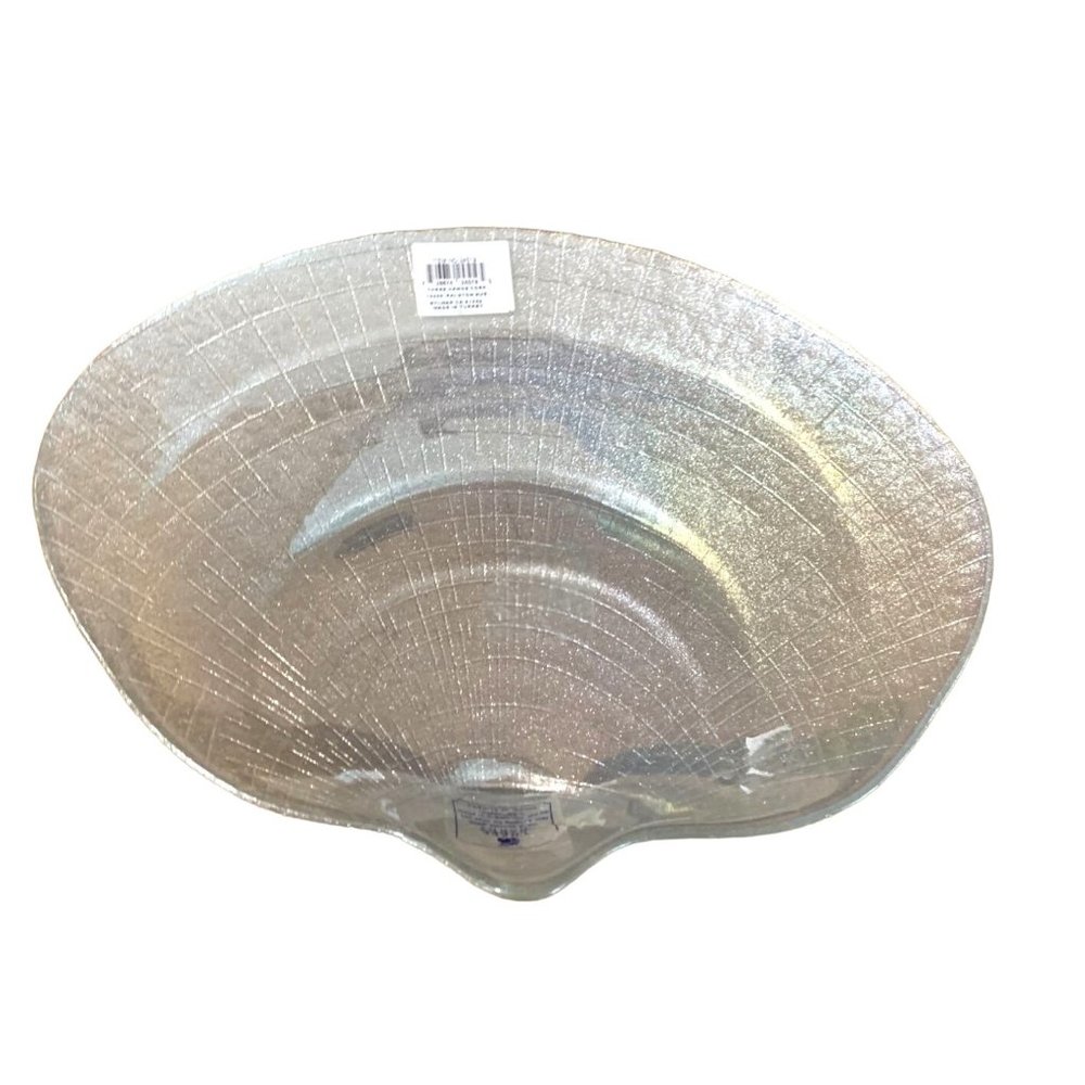 Three Hands Hand Painted Glass Silver Shell Shaped Sparkle Glitter Dish 12x11 Ma